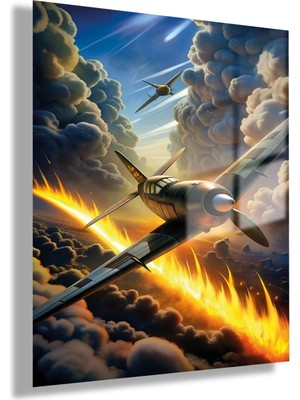 Gaagart Temperli Gerçek Cam Tablo Yüksek Kalite War Plane Görseli