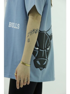 Setuland Oversize Ön Arka Baskılı Chicago Bulls T-Shirt Mavi