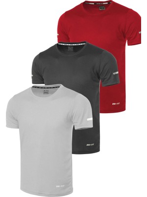 Genius Store 3'lü Erkek Nem Emici Hızlı Kuruma Atletik Teknik Performans Spor T-Shirt Drıfıt-Kısakol3