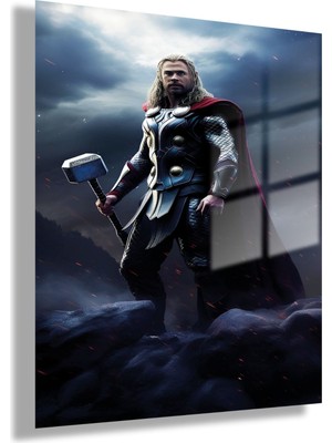Gaagart Temperli Gerçek Cam Tablo Film Karakteri Thor ve Çekiç Portresi