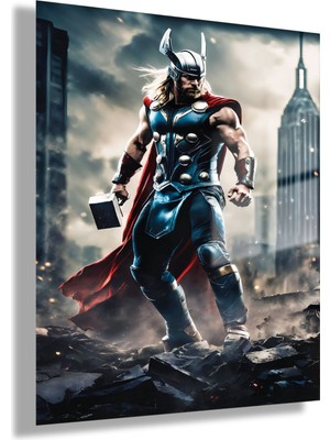 Gaagart Temperli Gerçek Cam Tablo Film Karakteri Thor ve Çekiç Görseli