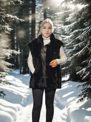 Tarz Yeri Kadın Kolsuz Hakiki Yelek Siyah