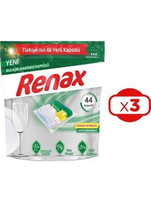 Renax Bulaşık Makinesi Kapsülü Hepsi Bir Arada 44'lü x 3 Adet (132 Kapsül)