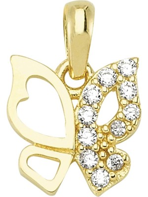 14 Ayar Altın Taşlı Kelebek Kolye Ucu 0,82 gr