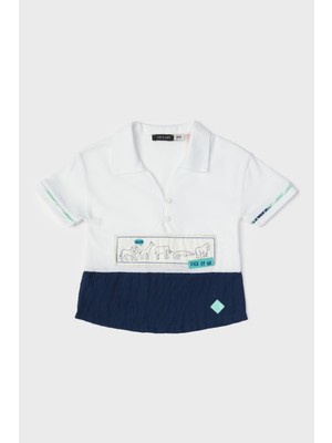 Gb Baby Layette Erkek Bebek Beyaz T-Shirt Standart Kol Orta Kalınlıkta Örme Kumaş