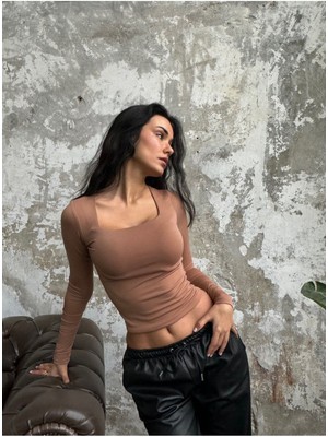 Minaaise Vizon Kare Yaka Uzun Kollu Slimfit Basic Body 27053