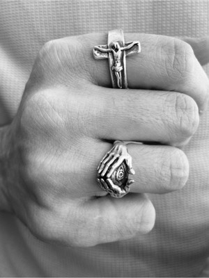 CAPO By Aytaç Yamaç Ikili Illuminati Diamond El ve Haç Figürlü Yüzük Seti