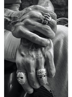 CAPO By Aytaç Yamaç 3lü Yumruk Jason Motorcu Kurukafa Ayarlanabilir Erkek Yüzük