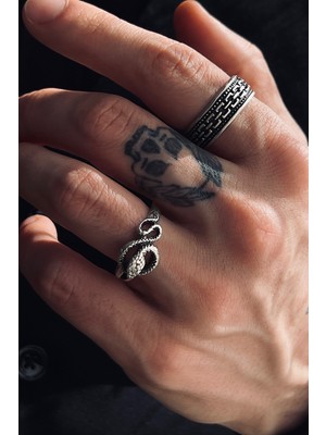 CAPO By Aytaç Yamaç Ayarlanabilir 2'li Yüzük Seti Zincir Alyans ve Yılan Yüzük