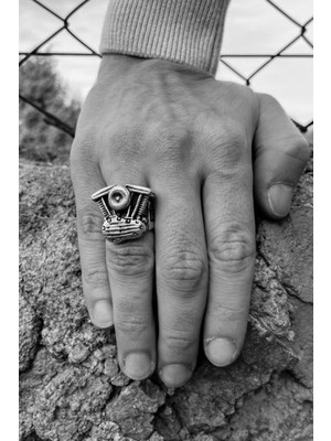 CAPO By Aytaç Yamaç Motorcu Tarzı Motor Figürlü Ayarlanabilir Gümüş Kaplama Yüzük