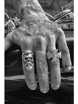 CAPO By Aytaç Yamaç Motorcu Tarzı Hipster Kurukafa Şövalye Erkek 2'li Yüzük Seti