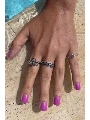 CAPO By Aytaç Yamaç Ejderha Antik Burgu Çift Başlı Yılan 3lü Yüzük Seti Ayarlanabilir Eskitme Gümüş Kaplama