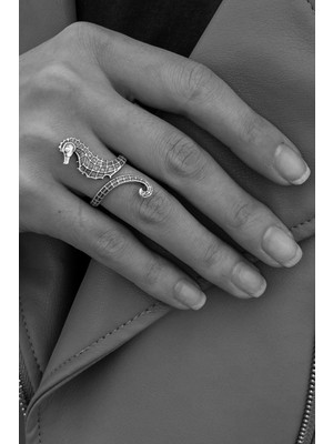 CAPO By Aytaç Yamaç Denizatı Figürlü Ayarlanabilir Eskitme Gümüş Kaplama Yüzük