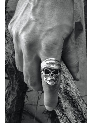 CAPO By Aytaç Yamaç Motorcu Tarzı Hipster Kurukafa Figürlü Ayarlanabilir Gümüş Kaplama Erkek Yüzük