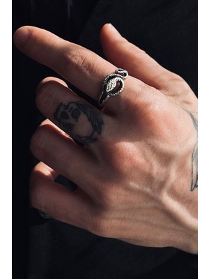 CAPO By Aytaç Yamaç Yılan Figürlü Ayarlanabilir Eskitme Gümüş Kaplama Yüzük