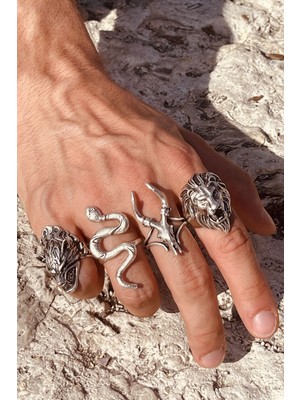 CAPO By Aytaç Yamaç Ayarlanabilir 4'lü Yüzük Seti Kurt Impala Aslan Yılan