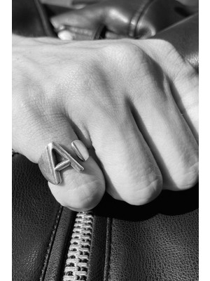 CAPO By Aytaç Yamaç A Harfli Ayarlanabilir Eskitme Gümüş Kaplama Ayarlanabilir Yüzük