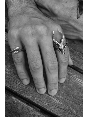 CAPO By Aytaç Yamaç Çift Başlı Yılan ve Impala Kurukafa 2'li Ayarlanabilir Yüzük Seti