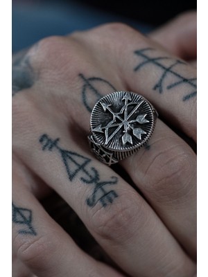 CAPO By Aytaç Yamaç Vintage Pusula Ayarlanabilir Eskitme Gümüş Kaplama Yüzük