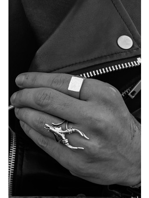 CAPO By Aytaç Yamaç Impala Kurukafa - Üstü Düz Kare Şövalye Ikili Motorcu Tarzı Eskitme Yüzük Seti