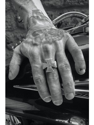 CAPO By Aytaç Yamaç Motorcu Punk Şövalye Haç Erkek Ayarlanabilir Yüzük