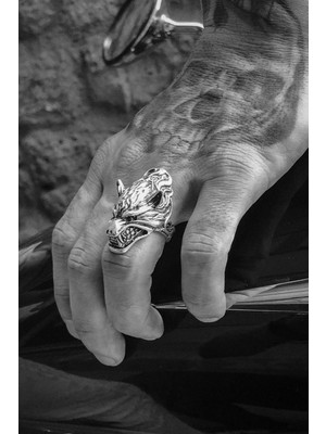 CAPO By Aytaç Yamaç Motorcu Tarzı Kurt Ayarlanabilir Erkek Yüzük