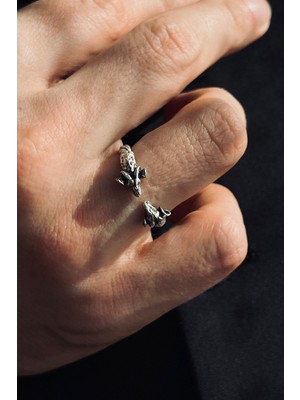 CAPO By Aytaç Yamaç Çift Başlı Koç Ayarlanabilir Eskitme Gümüş Kaplama Yüzük