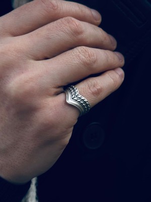 CAPO By Aytaç Yamaç Okçu Modeli Ayarlanabilir Eskitme Gümüş Kaplama Yüzük