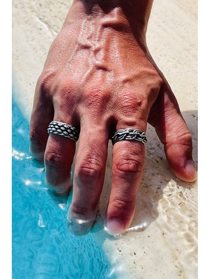 CAPO By Aytaç Yamaç Hasır Örgü ve Antik Burgu 2'li Ayarlanabilir Yüzük Seti