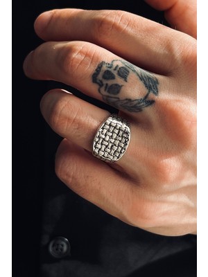 CAPO By Aytaç Yamaç Dokuma Örgü Figürlü Ayarlanabilir Eskitme Gümüş Kaplama Yüzük