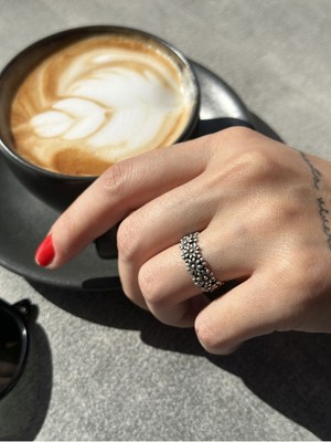 CAPO By Aytaç Yamaç Tamtur Papatya Çiçek Ayarlanabilir Eskitme Gümüş Kaplama Yüzük B512