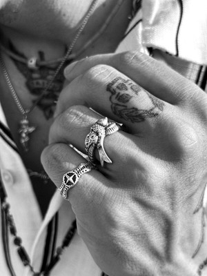 CAPO By Aytaç Yamaç Denizci Tarzı Kırlangıç ve Kutup Yıldızı 2'li Ayarlanabilir Gümüş Kaplama Yüzük Seti