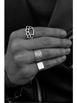 CAPO By Aytaç Yamaç Punch-Yılan Sırtı-Kare Mühür 3lü Motorcu Tarzı Ayarlanabilir Yüzük Seti