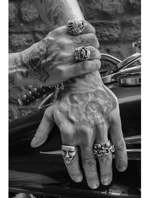 CAPO By Aytaç Yamaç Motorcu Tarzı 4lü Yüzük Set Bulldog Aslan Vendetta Zincir