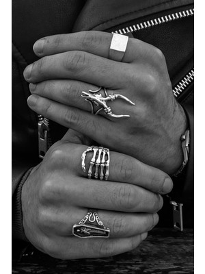 CAPO By Aytaç Yamaç Iskelet El-Dracula-Kare Şövalye-Impala 4lü Ayarlanabilir Eskitme Yüzük Seti