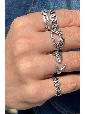 CAPO By Aytaç Yamaç 5li Unisex Yüzük Seti Köpekbalığı Zincir Jilet Yıldız Diamond El
