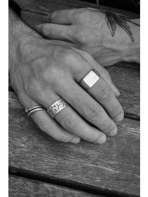 CAPO By Aytaç Yamaç Kare Mühür - Çivi - Çivi Yazılı Üçlü Ayarlanabilir Eskitme Yüzük Seti