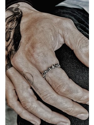 CAPO By Aytaç Yamaç Minimal Kurukafa Ayarlanabilir Eskitme Gümüş Kaplama Yüzük