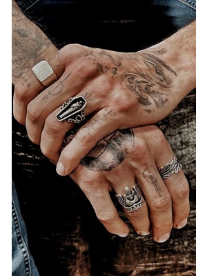 CAPO By Aytaç Yamaç Ayarlanabilir 4'lü Yüzük Seti Oldschool Kalp Kare Mühür Tabut Tüy