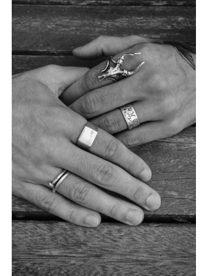 CAPO By Aytaç Yamaç Çivi-Kare Mühür-Çivi Yazılı-Kurukafa Impala Dörtlü Ayarlanabilir Yüzük Seti