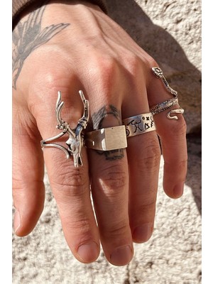 CAPO By Aytaç Yamaç Çivi-Kare Mühür-Yılan-Impala Kurukafa Dörtlü Ayarlanabilir Yüzük Seti