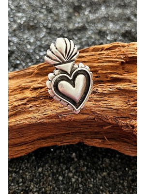 CAPO By Aytaç Yamaç Sacred Heart Kalp Ayarlanabilir Eskitme Gümüş Kaplama Yüzük
