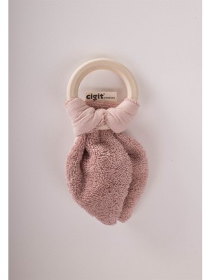 Cigit Ahşap Müslin Bebek Diş Kaşıyıcı Pudra Pembe