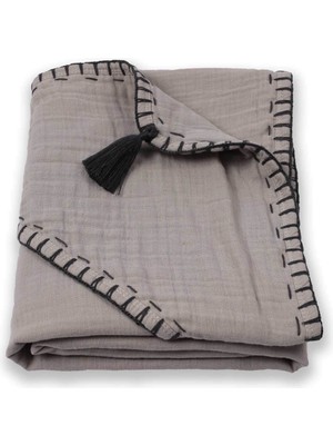 Cigit Çift Kat El Işi Müslin Üçgen Havlu (Yıkanmıştır) 75X75 cm Gri