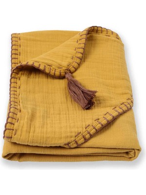 Cigit Çift Kat El Işi Müslin Üçgen Havlu (Yıkanmıştır) 75X75 cm Hardal Sarı