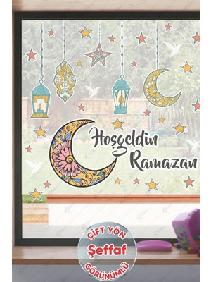 Tekno Trust Çok Renkli Hoşgeldin Ramazan Sticker Seti Ramazan Kandilleri Hilal ve Yıldız Figürlü-Şeffaf