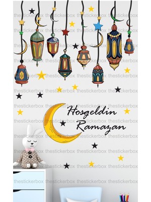 Tekno Trust Renkli Hoşgeldin Ramazan Renkli Fener Sarkıt Cam Duvar Dekorasyon Sticker Seti - Ramazan Süsü Bayra