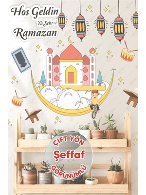 Tekno Trust Çok Renkli Hoşgeldin Ramazan Renkli Fener Sarkıt Cam Duvar Camili Sticker Seti-Şeffaf