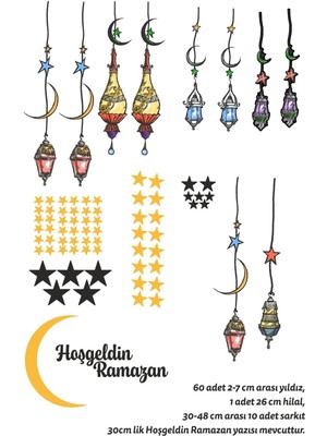 Tekno Trust Bebek / Çocuk Odası Hoşgeldin Ramazan Renkli Fener Sarkıt Cam Duvar Dekorasyon Sticker Çıkartma Set