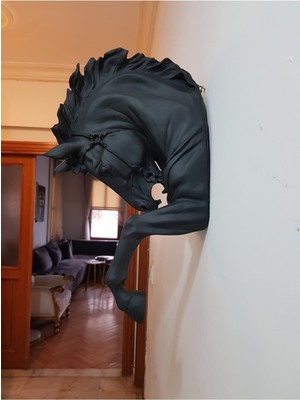 Woodhub Siyah Dekoratif Duvar At Kafası Aplik (48CMX28CM)